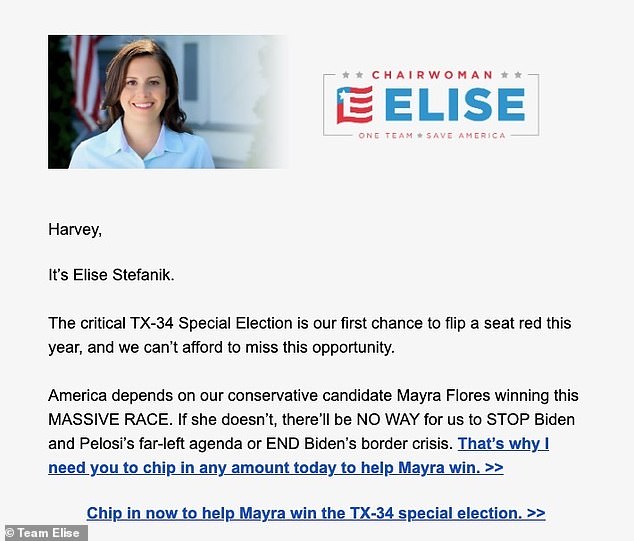 Team Elise helped Mayra Flores by sharing their small donor list via WinRed