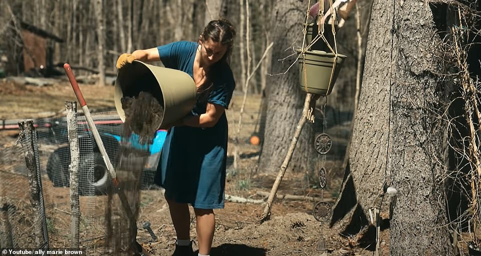 Other scenes show her getting to grips with gardening so she can supplement the harvested food with her own crops