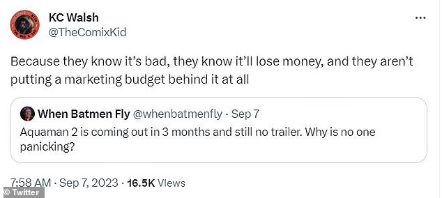 Money loser: @TheComixKid replied: 'Because they know it's bad, they know it'll lose money, and they don't put any marketing budget behind it at all'