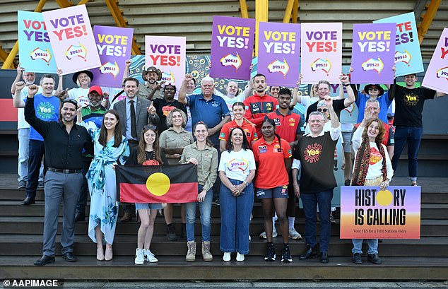 Tasmania is now the only state where the Yes vote is paramount, with voters in every other state favoring the No camp (pictured, Minister for Indigenous Australians Linda Burney (centre) at a Yes23 event on the Gold Coast)