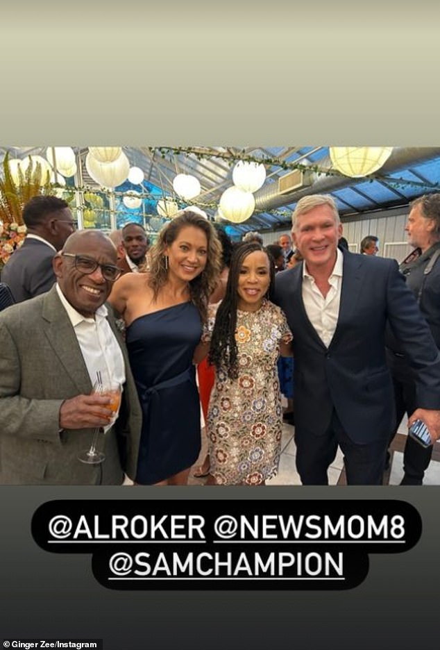 Ginger Zee poses for a photo with Al Roker, Kimberly Godwin and Sam Champion at the wedding