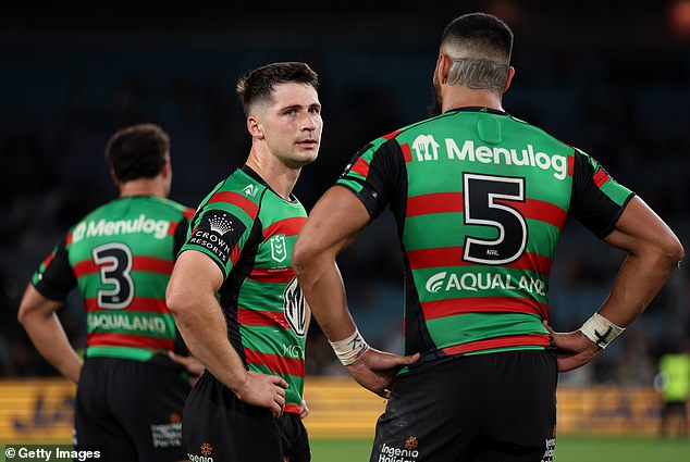 Souths players after their final round loss to the Sydney Roosters which cost them a place in the NRL finals