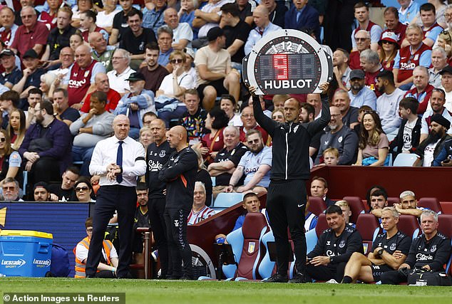 A fourth official adds nine minutes to the clock towards the end of Everton's game with Villa