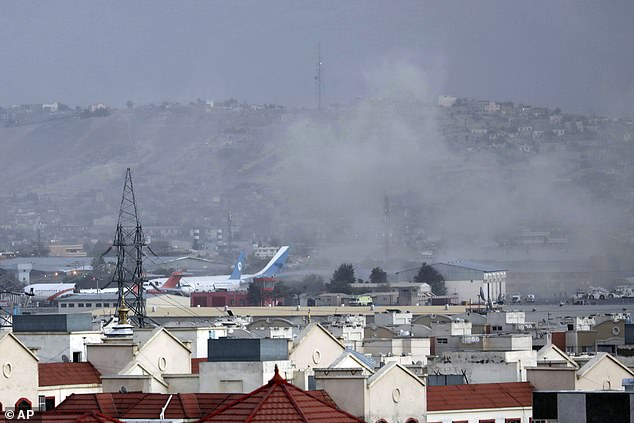 Smoke rises from a deadly explosion outside the airport in Kabul, Afghanistan, on August 26, 2021