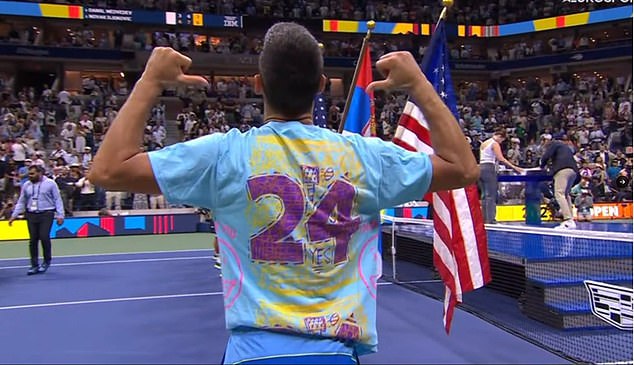 The 36-year-old Djokovic showed the last jersey number that Bryant wore during his Hall of Fame career