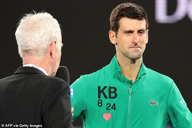 Djokovic became emotional when he spoke about his friendship with Bryant at the Australian Open