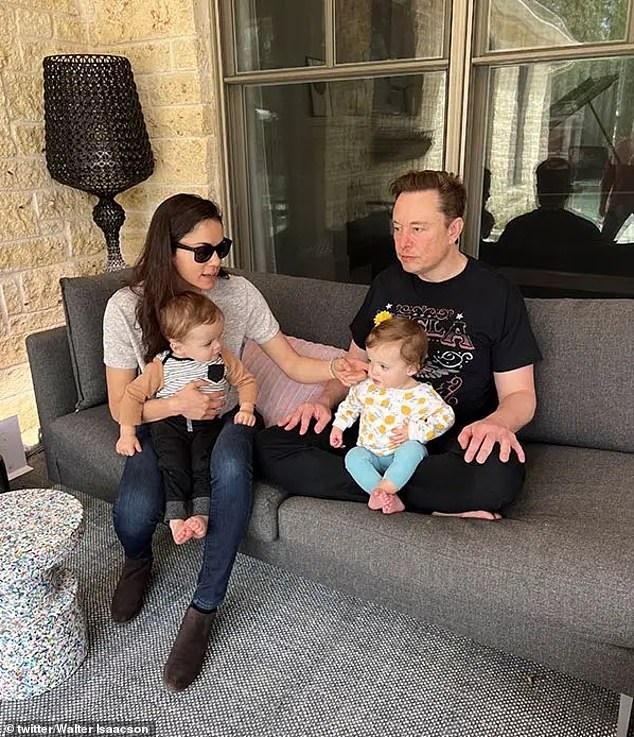 Grimes posted the message underneath a photo of Musk's twins Strider and Azure (pictured here at the age of 16 months with their parents Musk and Shivon Zilis).  The couple was born in November 2021, just weeks before Musk and Grimes had their second child via surrogate