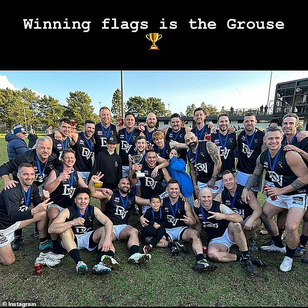 Fevola had plenty of friends on matchday and won the premiership with former AFL stars Dane Swan (back row, third from right), Aaron Edwards, Daniel Harris and Anthony Franchina