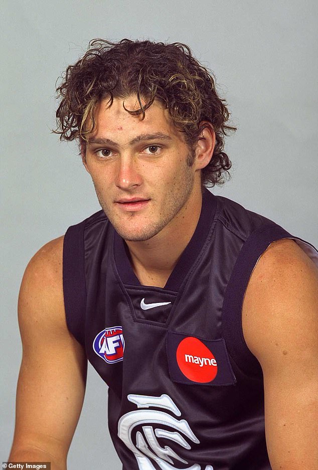 A fresh-faced Fevola smiles at his team portrait ahead of the 2001 season at Carlton