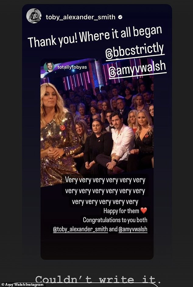 Grateful: The couple were sure to praise Strictly for bringing them together in 2019, sharing a screenshot of themselves sitting together in the audience three years ago