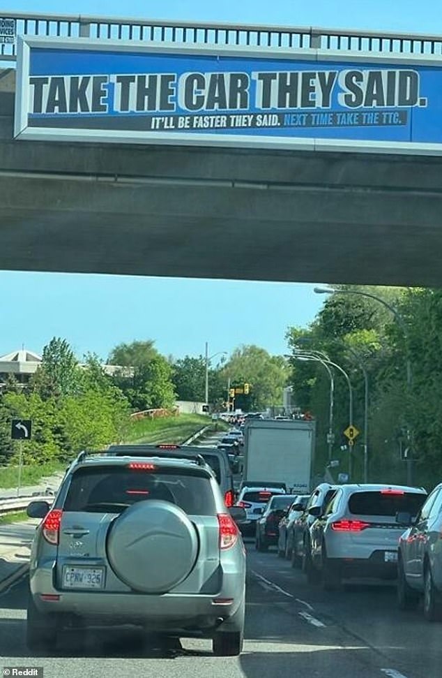 This advertisement in Canada successfully reached their target audience by telling those stuck in traffic to take public transportation