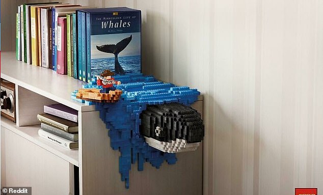 Danish company Lego has placed their design on the end of a bookshelf, showing that creativity can come to life