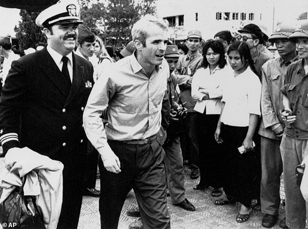 John McCain is photographed on March 14, 1973, the day he was released from a prison camp in Hanoi after spending five and a half years as a prisoner of war by the North Vietnamese.