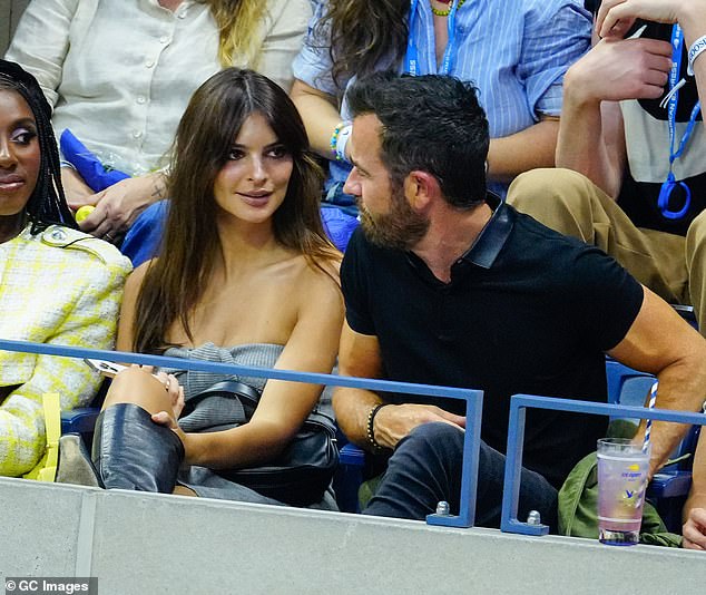 Catching up: Emily enjoyed chatting with the star of The Leftovers as they watched the game