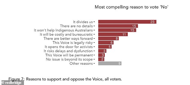 The most common reasons voters say yes or no to the vote have been laid out in new polls.  The only Yes campaign message that reaches 20 percent of voters is 'other reasons'