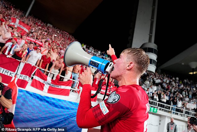 Hojlund thanked the away section for their support after the Danes' 1-0 win over Finland