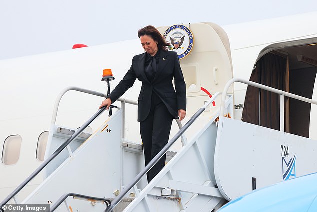 Kamala Harris – seen here arriving at La Guardia Airport Monday morning – will attend the annual ceremony at Ground Zero, one of several that will begin across the country to honor the lives lost in the attacks.