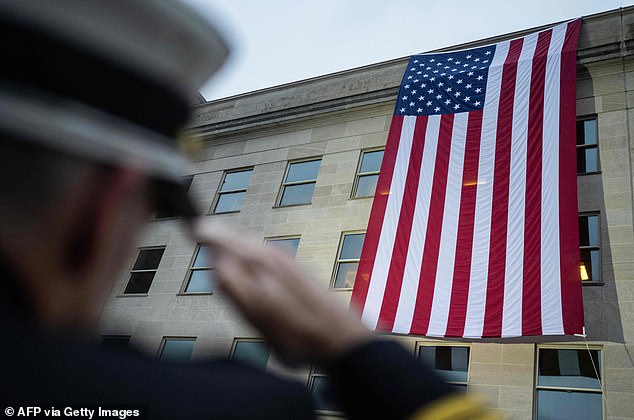 The west side of the DoD building was targeted during the attacks.  A flag has been unfurled at the site every year since then - honoring the bravery shown by the first responders and countless Good Samaritans who took action that day