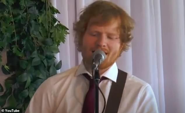 Previously: Sheeran is in considerable form as a wedding crasher, having previously made a surprise appearance at a wedding in Australia in 2015 (pictured)