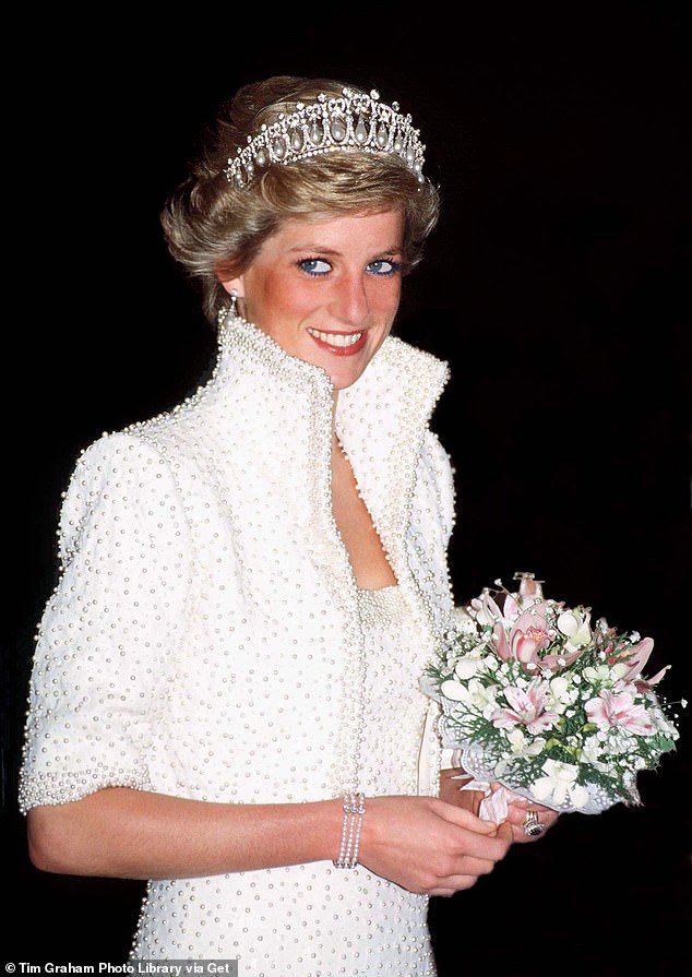 The drawing showed Diana in her famous 'Elvis dress' that she wore in Hong Kong in 1989 (pictured)
