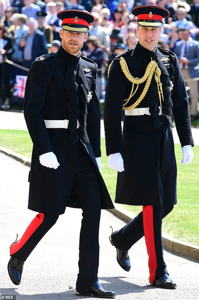 The Duke of Sussex, 38, claimed in his explosive memoir Spare, which was officially published on Tuesday, that Prince William, 40, would spend the night with him and his friends at the Coworth Park Hotel on the eve of his wedding to Meghan Markle.  May 19, 2018. In the photo: the brothers on Harry's wedding day