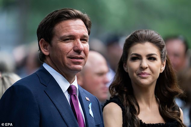 Florida Governor Ron DeSantis and his wife Casey at the National September 11 Memorial during the ceremony commemorating the 22nd anniversary of the September 11 attacks