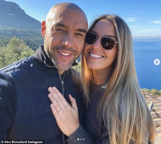 Happy memories: It comes after Alex celebrated his engagement anniversary with wife Imogen on Instagram, sharing a gallery of photos from his proposal and wedding day