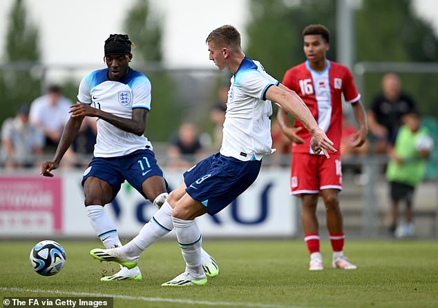 Liam Delap opened the scoring for England Under-21s in his first appearance at this level