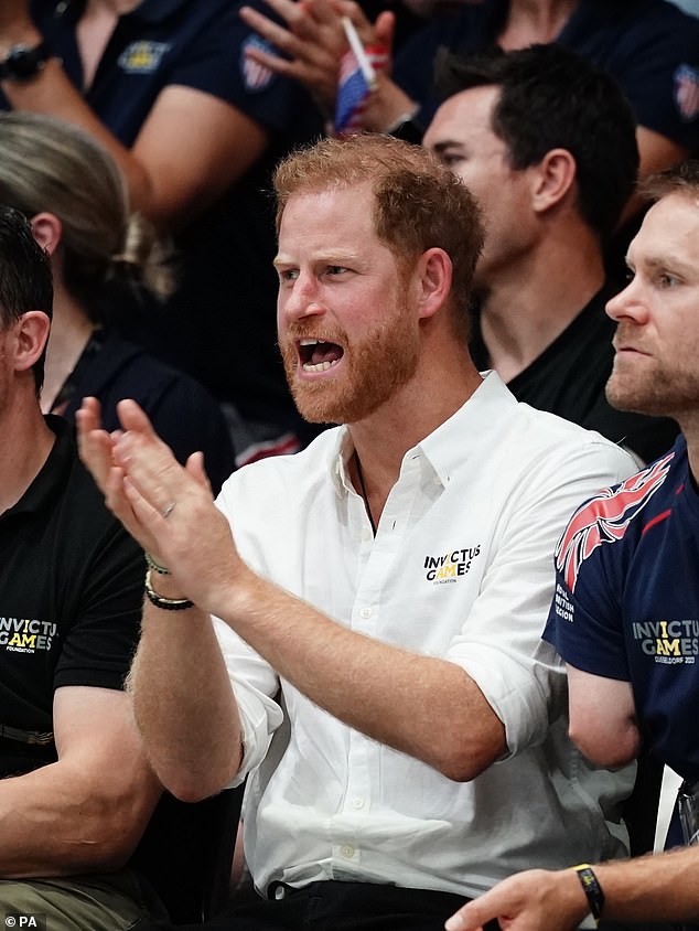 The Duke of Sussex showed his excitement as he clapped and cheered along with the boisterous crowd