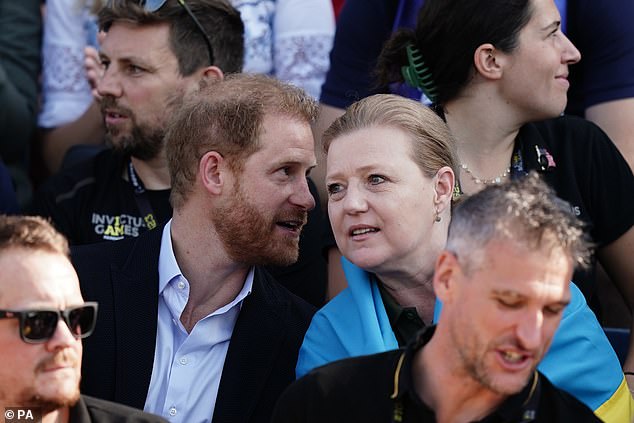 Prince Harry and Ukrainian Minister of Veterans Affairs Yulia Laputina today in Düsseldorf