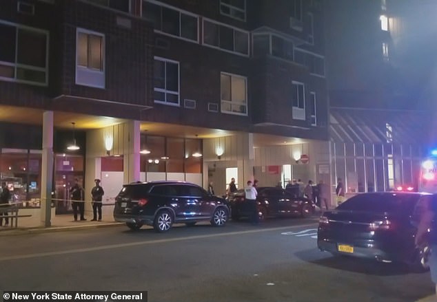 Police and first responders crowded the street in front of the apartment complex.  EMS took the man to the hospital, where he died several hours later