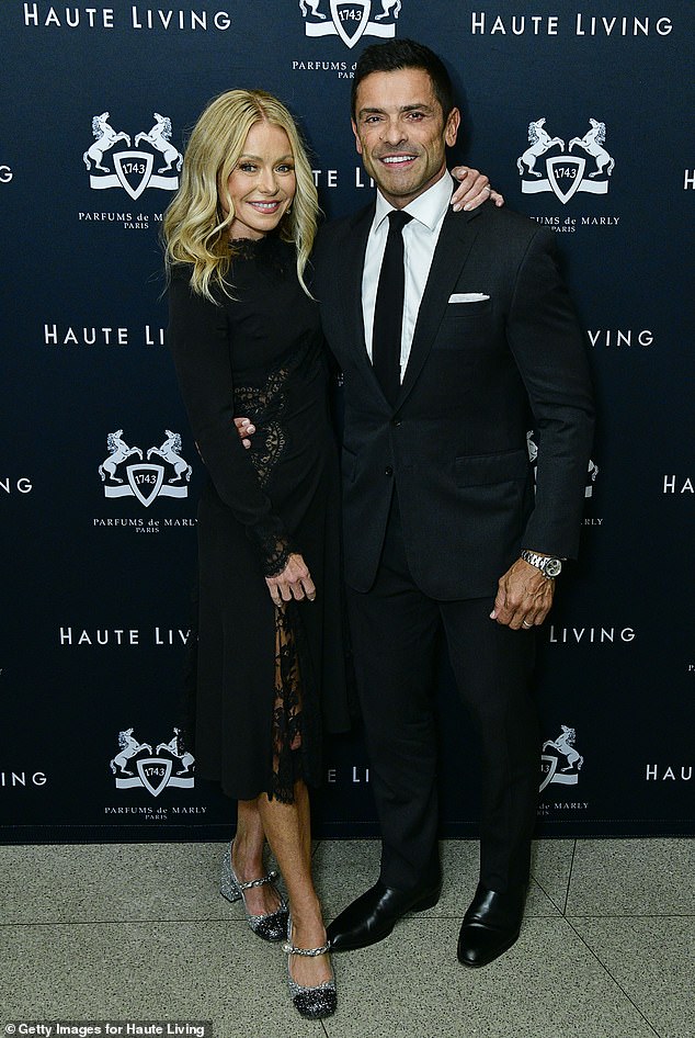 Perfect match: In April, Ripa's husband, Mark Consuelos, took over the job from Ryan Seacrest, who joined her program in 2017 (seen last year with her husband)