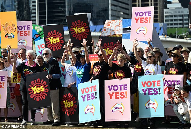 Recent surveys show support for the 'Yes' vote is below 40 percent in every state except Victoria (photo, Yes campaigners in Brisbane)