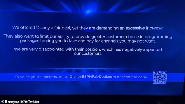 This was the message Spectrum viewers saw on their TVs when they tried to watch a Disney show