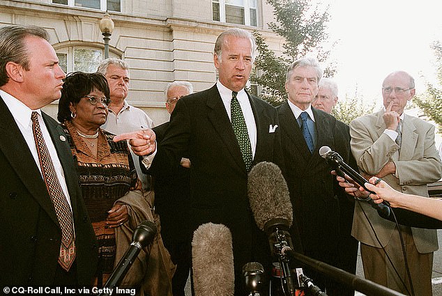 Joe Biden speaks to reporters outside Congress on September 11, 2001