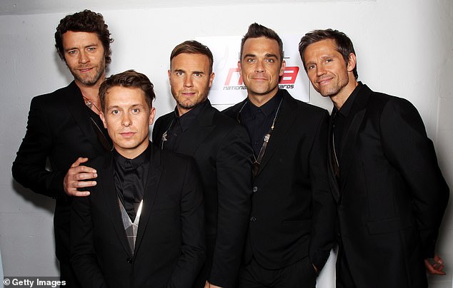 Together: The boy band has been working with three stars Gary, Mark and Howard Donald since 2014 after Robbie Williams and Jason left to focus on their personal lives (photo LR Howard, Mark, Gary, Robbie and Jason in 2011)