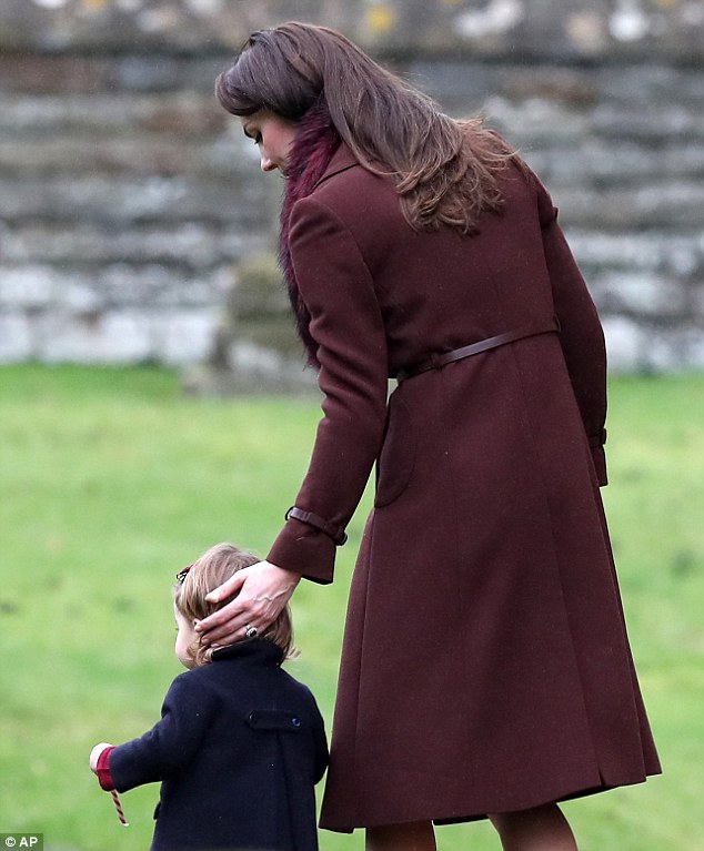 Christmas Day: An abrasion in the children may have caused this injury, spotted on the royal's left thumb as she leads Princess Charlotte to church in 2016