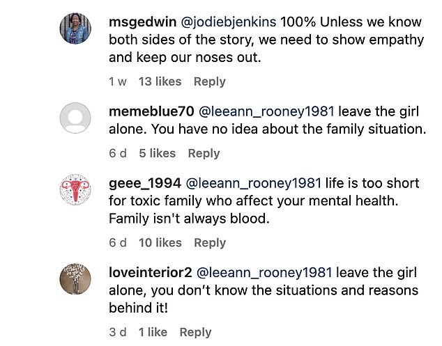 Support: Fans backed Jodie and urged the public to stay out of her business after many responded to her posts insisting they contact Danniella