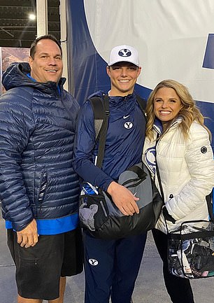 Zach Wilson (center) with his mother, Lisa Neelman Wilson (right)