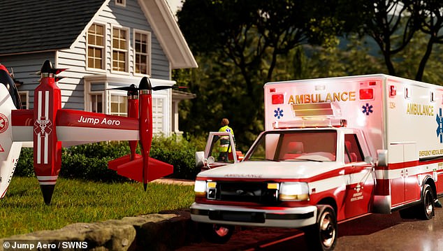 Side by side: However, the craft will not replace traditional ambulances because it is not built to transport patients.  The aim is to simultaneously deploy a JA1 Pulse and a road ambulance in the event of an emergency in a remote area