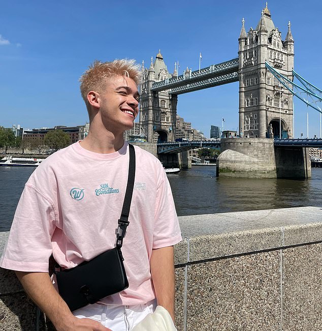 Polish celebrity Szmajkowski, who is white, in a photo from his social media at Tower Bridge in London