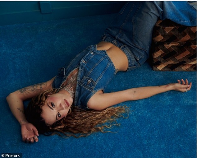 Denim look: The collection launches on Tuesday, September 19 and allows Primark customers to buy the I Will Never Let You Down hitmaker's famous style for less