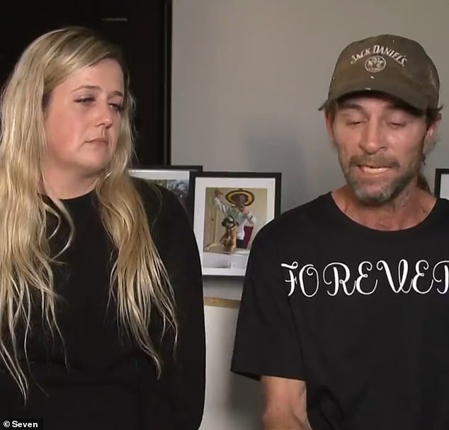 Kyle Gallagher's desperate father Matty Gallagher is demanding to know why his son died after being unable to breathe.  Pictured: Mr. Gallagher with Kyle's stepmother Tegan Samorowski