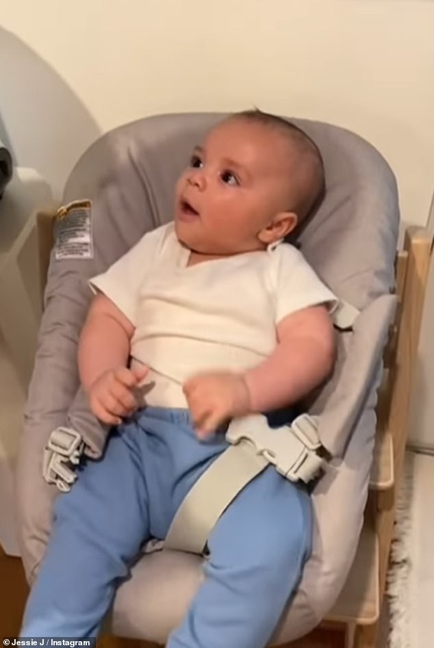 Crooner!  She shared an incredibly sweet video of baby Sky sitting in his Stokke Baby Tripp Trapp chair