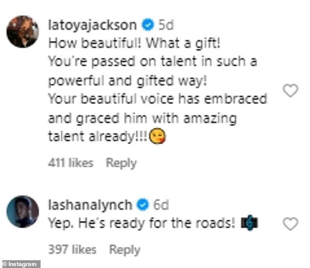 Wow!  A host of stars, including A-listers Latoya Jackson, Christina Milian and Katharine Foster, commented on the sweet post