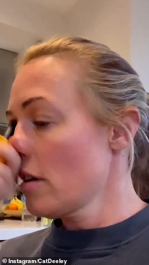 Oops: Video showed her flinching when her overzealous son accidentally hit her cheek before documenting their day out painting