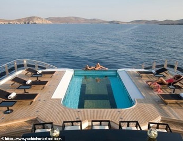 The yacht also features a 3 by 10 meter swimming pool that can be transformed into a dance floor or a helipad