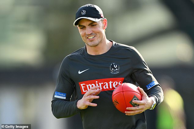Maynard was all smiles during Collingwood training despite being the most scrutinized and criticized player in the match in the lead-up to the tribunal hearing