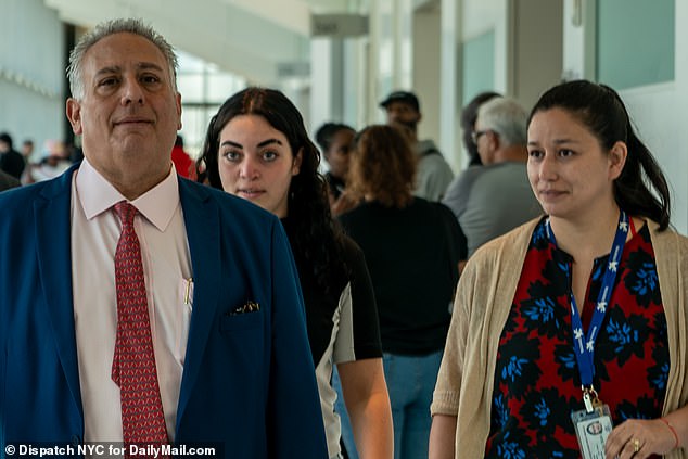 An NYPD spokesperson previously told DailyMail.com that a concerned family member, now believed to be the grandfather, alerted police to the missing baby who was found unconscious and unresponsive.  Pictured: Paolozzi leaving a court in the Bronx