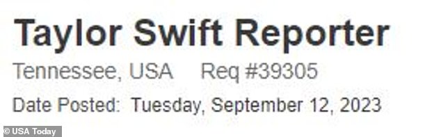 The job posting, which calls the open position a “Taylor Swift Reporter.”